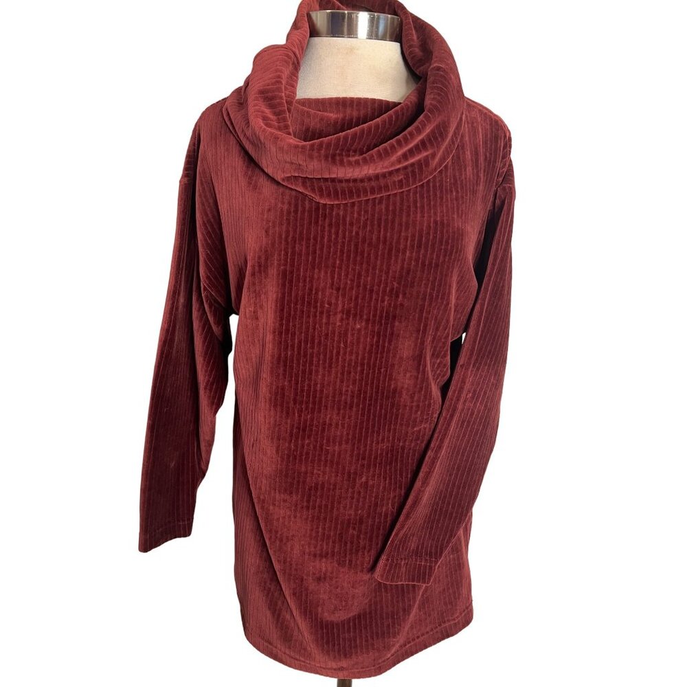 Liz Wear SMALL Ribbed Sweater Red Cowl Neck Oversized Cottage Core Y2K